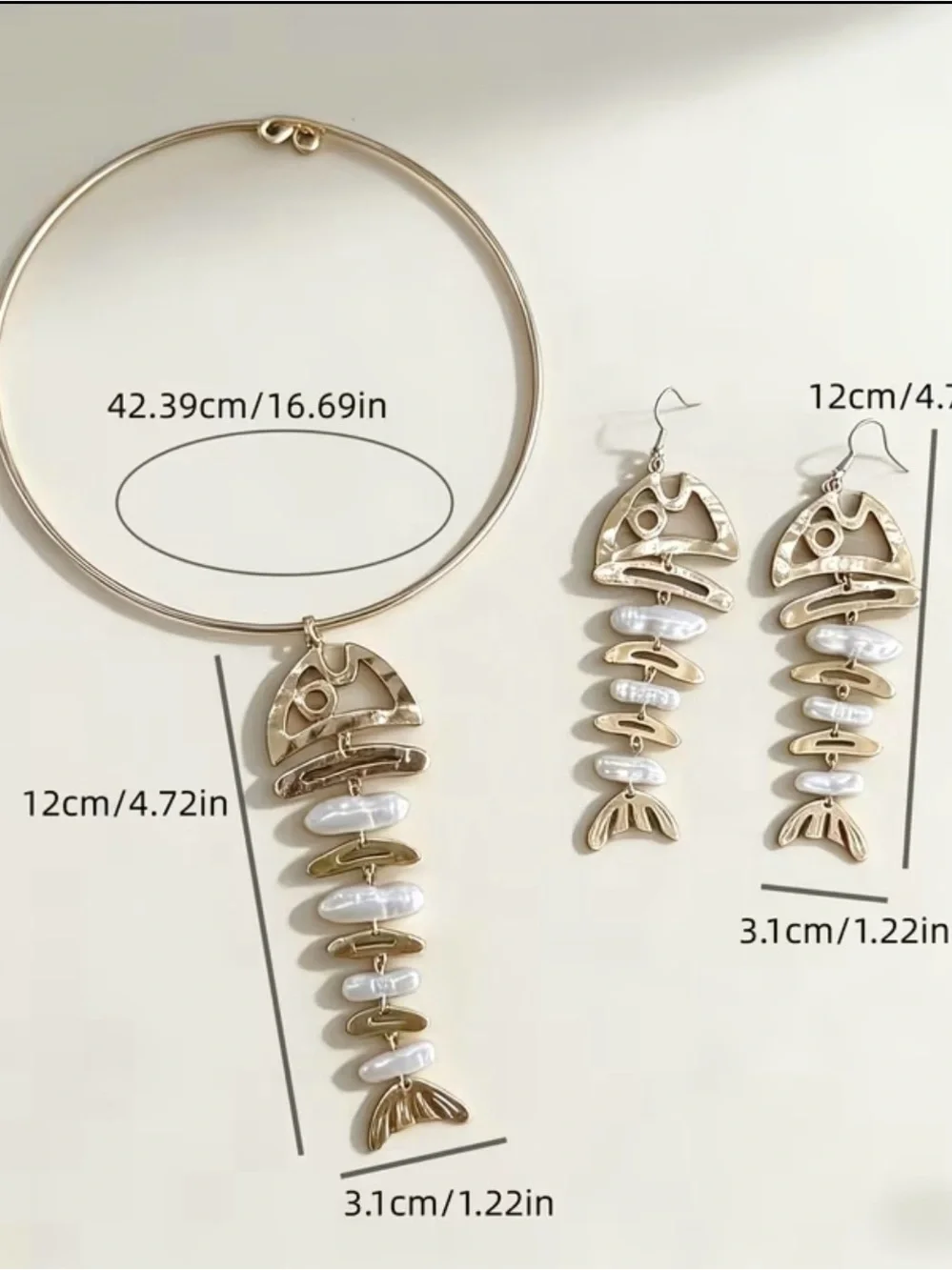 Gold & Pearl Statement Fishbone Necklace Set